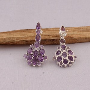 Wholesale Natural Amethyst 925 <b>Sterling</b> <b>Silver</b> <b>Dangle</b> <b>Earrings</b> February Birthstone Purple Gemstone Drop <b>Earrings</b> High Quality - Product Image 4