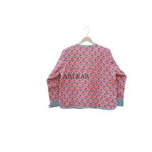 Veste matelassée en tricot à imprimé floral en coton, style bohème, vintage, pour femmes, pour le bureau, le collège, respirante, écologique, 100% - Product Image 6