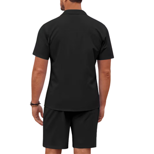 Conjunto de Dos Piezas para Hombre, Camisa de Manga Corta con Cuello en V y Botones, Pantalones Cortos, Estilo Lino, Casual, Transpirable, Verano, Playa, OEM, ODM, Venta al Por Mayor - Product Image 2