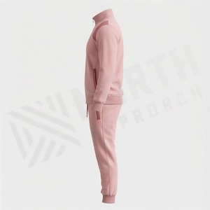 Unisex Pink Tracksuit <b>Set</b> Full Zip Stand Collar Sweatshirt With Side Pockets And <b>Matching</b> <b>Joggers</b> Autumn Casual Wear - Product Image 3