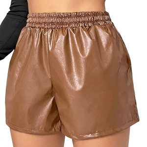Women's High Waisted PU Leather Shorts Solid Color Elastic Waist Loose Fit Gym Casual Shorts Pants Flexible Short - Product Image 1