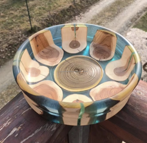 Handmade Ocean Blue Epoxy Resin & Olive <b>Wood</b> <b>Bowl</b> Decorative Coastal-Inspired Art <b>Bowl</b> - Product Image 5