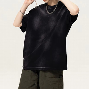 Premium Men's 100% Cotton Eco-Friendly Washed Knitted T-Shirt Custom O-Neck <b>Blank</b> Heavy <b>Weight</b> Printing Solid Pattern Regular - Product Image 2