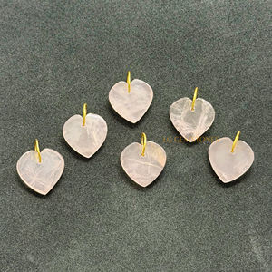 Colgante de Corazón de Cuarzo Rosa de 18x18mm, Chapado en Oro de 18K, Gema Natural, para Fabricación de Joyería al por Mayor - Product Image 1
