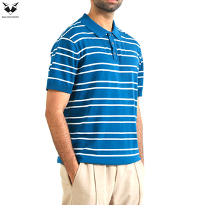 Polo de Punto a Rayas para Hombre, Manga Corta, Casual, Azul y Blanco, Corte Regular, Tejido Transpirable, Estilo Deportivo - Product Image 3