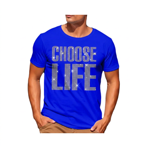 T-shirt blanc à manches courtes pour homme avec imprimé pailleté Choose Life, coupe classique, col rond, jersey décontracté en coton - Product Image 6