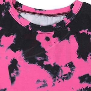 Camiseta de Manga Corta con Cuello Redondo y Estampado Tie Dye Rosa y Negro para Mujer, Estilo Casual Holgado de Tela Jersey para Primavera/Verano - Product Image 4