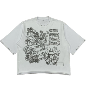 เสื้อยืดโอเวอร์ไซส์สตรีทแวร์ผู้ชายขายส่ง ลายพิมพ์กราฟิก ผ้าฝ้ายระบายอากาศ ทรงบ็อกซี่ ครอป ตกแต่งด้วยคริสตัล - Product Image 1