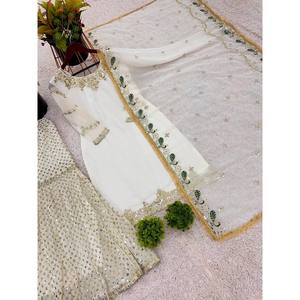 Top de soirée pour femmes de créateur-Ensemble Plazzo et Dupatta avec broderie lourde Travail Look élégant - Product Image 3