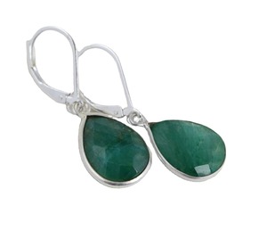 Pendientes de Plata con Esmeralda Natural en Forma de Pera, Joyería de Piedra de Nacimiento de Mayo, Estilo Lever-Back para Mujer - Product Image 1