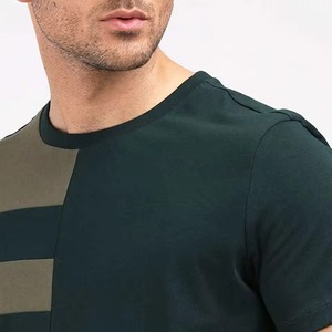 Men's Short Sleeve Color Blocked Striped T-Shirt O-Neck Loose Fit Casual Knitted <b>Top</b> 100% Cotton Worsted - Product Image 4