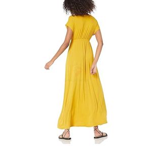 เดรสยาวสีเหลือง คอวี แขนสั้น สไตล์โบฮีเมียนลำลองสำหรับฤดูร้อน ผ้าวิสโคสน้ำหนักเบา แฟชั่นผู้หญิง ขายส่ง - Product Image 2