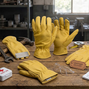 Goat Grain Leather Heavy Duty Anti-Slip <b>Driver</b> AbrasionResistant <b>Gloves</b> Shirred Elastic Outdoor Work Multifunctional Warehouse - Product Image 2