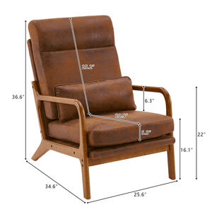Fauteuil de loisirs d'intérieur à dossier haut en bois massif avec accoudoirs et dossier, orange, avec structure en fer et tissu bronzé pour salon - Product Image 2