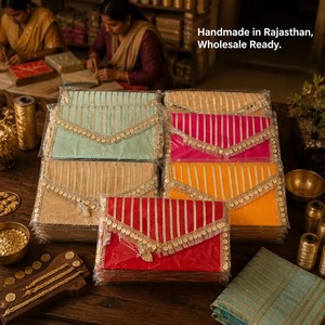Pochettes enveloppe Gota Patti traditionnelles indiennes du Rajasthan faites à la main, en soie, rectangulaires, festives, avec dentelle, pour pièces de monnaie, cadeaux de mariage - Product Image 5