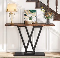 Console moderne en bois avec base en métal de style industriel pour entrée et salon