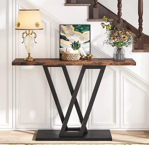 Mesa Consola Moderna de Madera con Base de Metal, Mueble Industrial para Entrada o Sala de Estar - Product Image 3