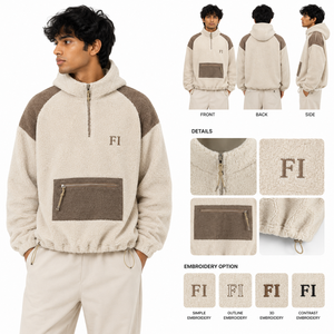 High Quality Oversized Sweatshirt Custom Embroidered Logo Half <b>Zip</b> Front <b>Pocket</b> Raglan Sleeve Casual Winter Wear Men's <b>Hoodies</b> - Product Image 4