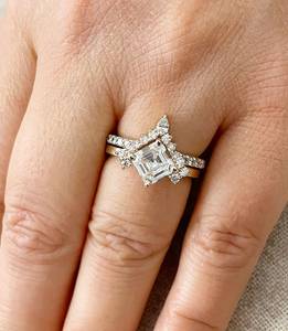 <b>Crown</b> 1.00CT Asscher Cut Diamond Dual Band <b>Ring</b> Set Lab Grown 14K Yellow Gold Perfect Wedding Party Jewelry Her - Product Image 1