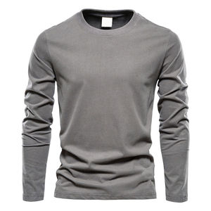Men's <b>Long</b> Sleeve O-Neck <b>T</b>-<b>Shirt</b> Slim <b>Fit</b> Solid Color Casual Knitted Cotton Gray - Product Image 1