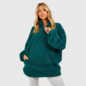 Wholesale High Quality Designer Vintage Women Loose Fit <b>Teddy</b> Oversized Stand Collar Unisex Half Zip Fleece <b>Hoodie</b> High Street - Product Image 1