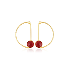 Boucles d'oreilles pendantes élégantes en pierre grenat hydro-plaquée or, bijoux en laiton faits à la main pour femmes - Product Image 1