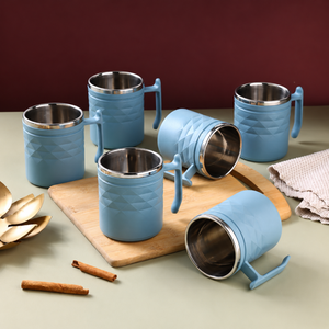 Ensemble de 6 tasses à café en acier inoxydable durable avec design à double paroi isolé et poignées confortables pour le thé, le chocolat chaud et le camping - Product Image 3