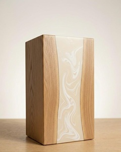 Pure White & Beige Resin Cremation Urn Modern Wood <b>Memorial</b> <b>Keepsake</b> Pure White & Sand Beige Resin Cremation Urn - Product Image 1