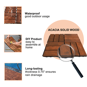 Piastrelle per Pavimenti Esterni in Legno di Acacia, 10 Pezzi, 30x30 cm, Motivo a Scacchi, Marrone, per Patio e Terrazze - Product Image 4