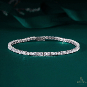 Pulsera de tenis de lujo con corte brillante redondo y certificado IGI para mujer |   Pulsera de tenis con diamantes chapada en oro blanco - Product Image 1