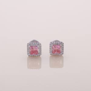 Boucles d'oreilles clous halo en diamant rose princesse de 1,51 ct cultivé en laboratoire, en argent sterling 925 massif plaqué rhodium, bijoux de luxe certifiés IGI - Product Image 2