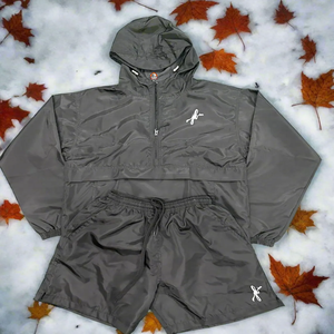 Custom Your Own Design Men's Sport Summer Lightweight Satin Windbreaker Jacket and Shorts Set OEM Supplier - Product Image 1