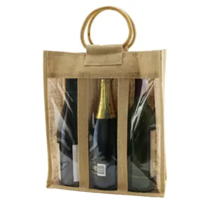 Siap Ekspor 3 Botol Tas Anggur Rami dan Tas Anggur Karung Goni dengan PVC Jendela Beli dengan Harga Terbaik