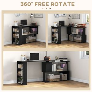 Scrivania da Ufficio a L Girevole a 360° con Scaffali Portaoggetti e Tavolo per Scrittura, Nera - Resistente e Funzionale - Product Image 5