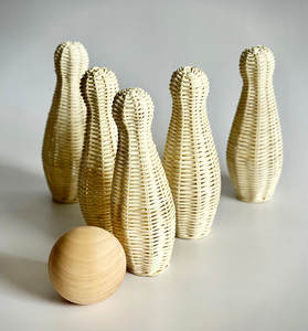 Juguetes de bolos de ratán para niños, juego de juguetes deportivos naturales para niños, para jugar en interiores y exteriores - Product Image 6