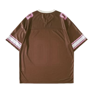 Adult Men's <b>Polyester</b> Fabric Boxy Soccer <b>T</b>-<b>Shirt</b> Brown Color Oversize Football Street Fashion Short Sleeve Mesh <b>T</b>-<b>Shirt</b> - Product Image 2