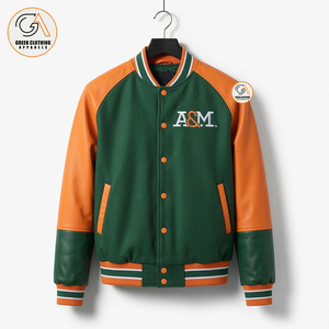 เสื้อแจ็คเก็ตฮู้ดแบบวาร์ซิตี้ FAMU Rattlers รุ่น OEM เนื้อผ้าซาตินเงาหนา แบบย้อนยุค ติดกระดุมแบบ Snap  สำหรับกีฬาเบสบอล  คอตั้ง  สำหรับผู้ชาย - Product Image 1