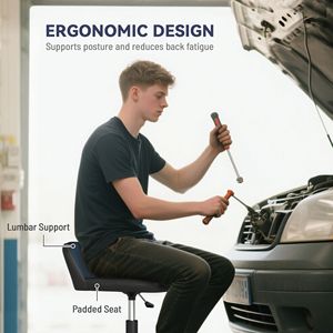 Sgabello da Officina Blu con Ruote a 360 Gradi, Capacità 300 LBS, Vassoio Porta Attrezzi e Altezza Regolabile per Riparazioni Auto - Product Image 6
