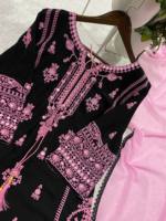 Set Kurta Wanita Bordir Bolak-Balik Cepat Kering Anti Kusut Model Lurus dengan Dupatta Pink, Salwar Kameez Tradisional Panjang Mata Kaki Bahan Rayon