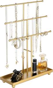 ที่วางเครื่องประดับโลหะสีทองพร้อมถาดใส่แหวน สร้อยคอ กำไล ต่างหู ดีไซน์หรูหราสำหรับวางโชว์บนโต๊ะเครื่องแป้ง - Product Image 3