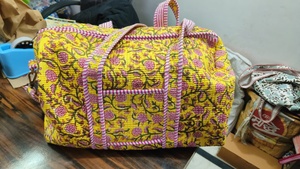<b>Hand</b> Block Printed Cotton Duffel Bag Lightweight Durable Weekender Travel Tote Handmade Quilted Overnight Women Blue Large - Product Image 4