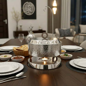 Recipiente para Calentar Comida de Acero Inoxidable, Capacidad de 4 Litros, 31x31x55 cm, Plateado, Circular, Equipo para Calentar Buffet, Calentamiento Manual - Product Image 3