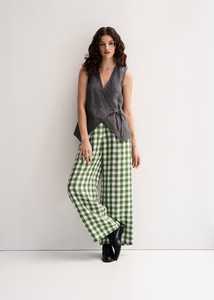 Haut cache-cœur vintage en lin pour femme, sans manches, col en V, avec liens latéraux, pour le bureau, ODM, écologique - Product Image 2