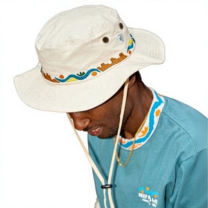 Chapeau Bob Unisexe Rouge avec Motif Brodé, Cordon Réglable, pour Extérieur, Décontracté, Printemps-Été, pour Adulte - Product Image 3