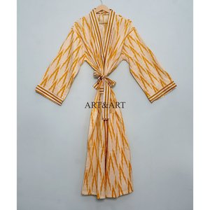 Kimono Kantha en Coton Fait Main de Créateur – Tendance Printemps-Été, Élégant, Long, Taille Naturelle, Respirant, Séchage Rapide - Product Image 1