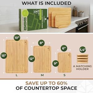 Ensemble de 3 planches à découper en bambou pour la cuisine, planches à découper en bois compatibles avec les couteaux, pour hacher la viande, les légumes, les fruits, le fromage - Product Image 3