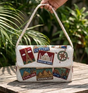 Sac bandoulière brodé de perles motif skyline urbain, pochette de soirée scène Londres, sacs bandoulière vintage tendance pour femme - Product Image 3