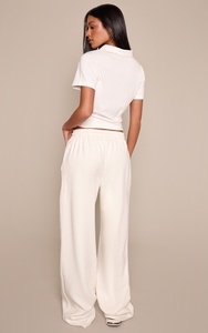Pantalon de jogging ample beige personnalisé pour femme, en polyester et coton, coupe décontractée, surdimensionné, vente en gros, OEM - Product Image 4