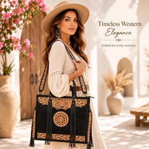 Hand Tooled Leather Tote Bag for Women Western Floral Handcrafted Shoulder <b>Handbag</b> Vintage Crossbody Purse Fringe Designer - Product Image 2