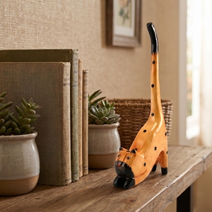 Figura de Gato Hecha a Mano en Madera de Albizia, Color Marrón con Puntos Negros, Cola Levantada en Pose de Salto, Decoración Rústica para el Hogar, Estatuas de Arte Animal, Adorno, Regalo - Product Image 3